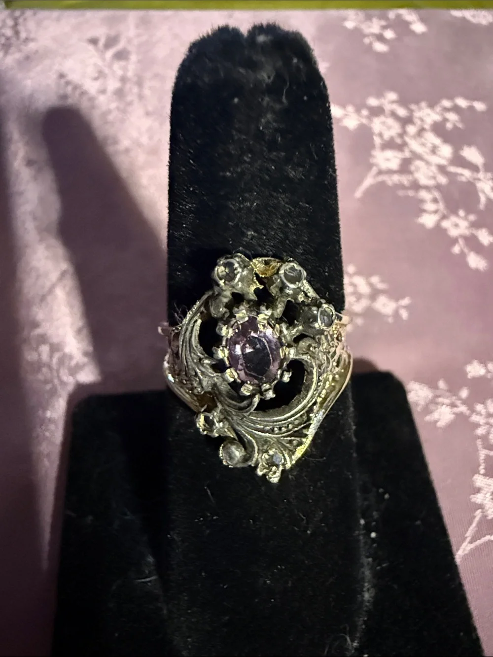 Vintage-Inspired sterling Silver Amethyst Filigree Ring - Unbranded